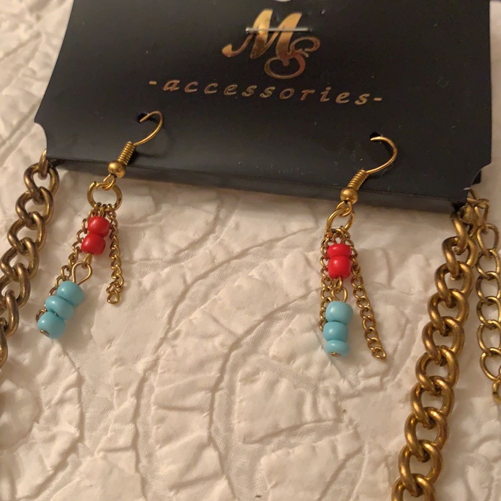 Faux Coral and Turquoise Necklace and Earrings - Picture 4 of 7